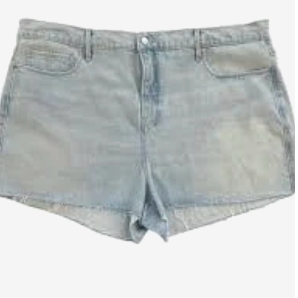 Good American Good ‘90s Drawstring Denim Shorts Light Wash Raw Hem Plus Size 22